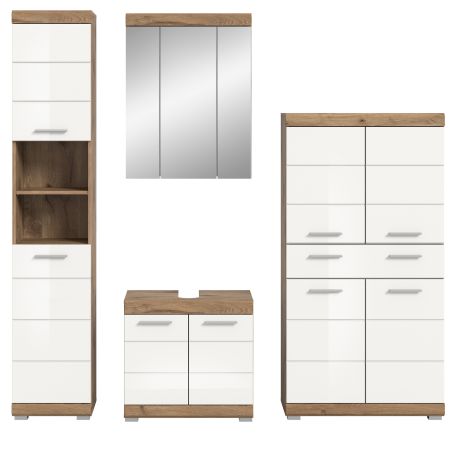 Badm�bel Set 4-teilig Willow in wei� Hochglanz und Nox Eiche Badkombination 200 x 191 cm