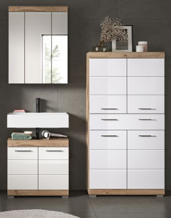 Badm�bel Set 3-teilig Willow in wei� Hochglanz und Nox Eiche Badkombination 149 x 191 cm