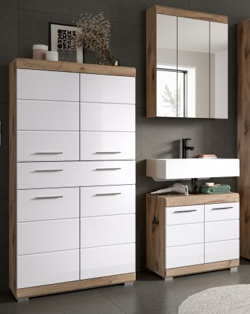 Badm�bel Set 3-teilig Willow in wei� Hochglanz und Nox Eiche Badkombination 149 x 191 cm