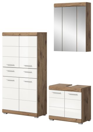 Badm�bel Set 3-teilig Willow in wei� Hochglanz und Nox Eiche Badkombination 149 x 191 cm