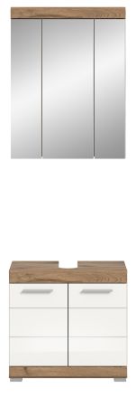 Badm�bel Set 2-teilig Willow in wei� Hochglanz und Nox Eiche Badkombination 60 x 191 cm
