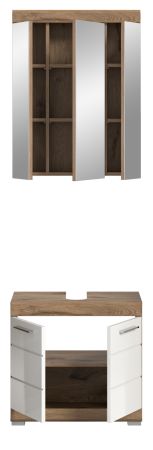 Badm�bel Set 2-teilig Willow in wei� Hochglanz und Nox Eiche Badkombination 60 x 191 cm