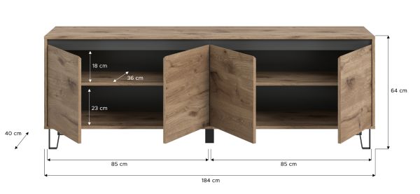 TV-Lowboard Delio in Viking Eiche TV Unterschrank 184 cm, mit Soft-Close und Komforth�he