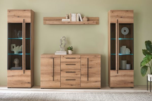 Vitrine Design-D in Evoke Eiche Vitrinenschrank 60 x 200 cm