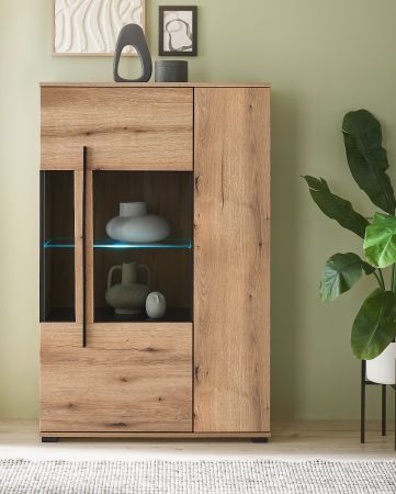 Highboard Design-D in Evoke Eiche Vitrine 90 x 140 cm