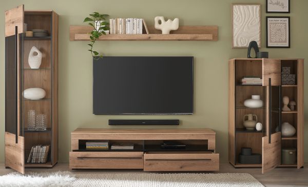 Wohnwand Design-D in Evoke Eiche Wohnkombination Set 4-teilig 350 cm, mit Soft-Close