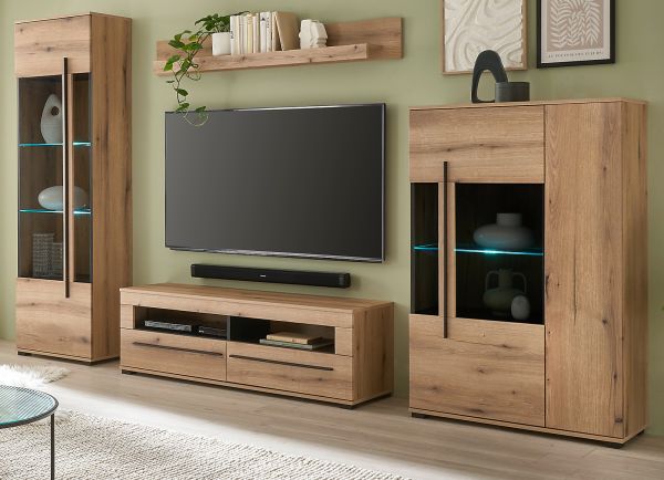 Wohnwand Design-D in Evoke Eiche Wohnkombination Set 4-teilig 310 cm, mit Soft-Close
