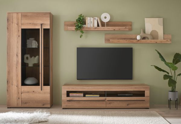 Wohnwand Design-D in Evoke Eiche Wohnkombination Set 4-teilig 270 cm, mit Soft-Close