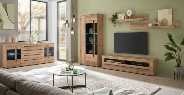 Wohnwand Design-D in Evoke Eiche Wohnkombination Set 4-teilig 270 cm, mit Soft-Close