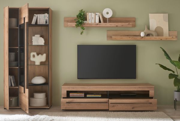 Wohnwand Design-D in Evoke Eiche Wohnkombination Set 4-teilig 270 cm, mit Soft-Close