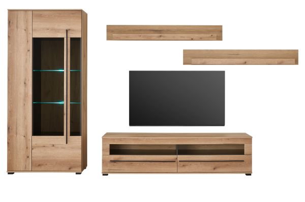 Wohnwand Design-D in Evoke Eiche Wohnkombination Set 4-teilig 270 cm, mit Soft-Close