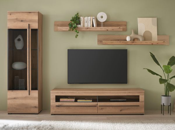 Wohnwand Design-D in Evoke Eiche Wohnkombination Set 4-teilig 240 cm, mit Soft-Close