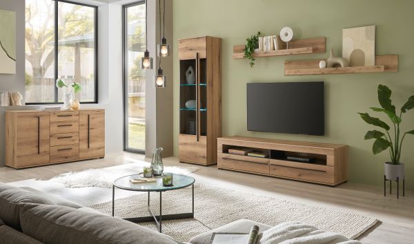 Wohnwand Design-D in Evoke Eiche Wohnkombination Set 4-teilig 240 cm, mit Soft-Close