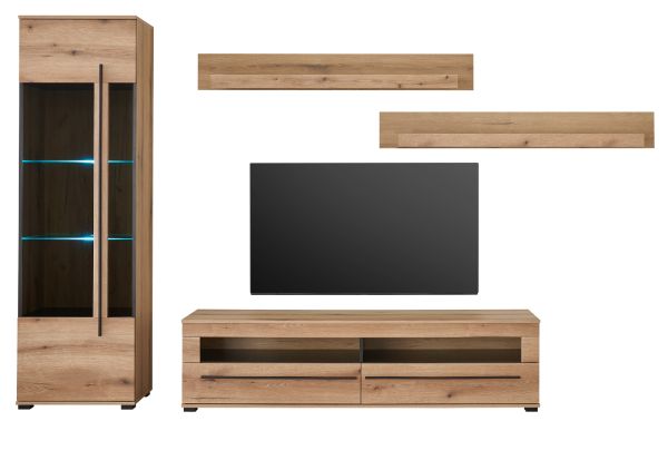 Wohnwand Design-D in Evoke Eiche Wohnkombination Set 4-teilig 240 cm, mit Soft-Close