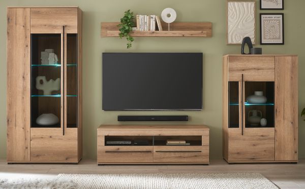 Wohnwand Design-D in Evoke Eiche Wohnkombination Set 4-teilig 340 cm, mit Soft-Close