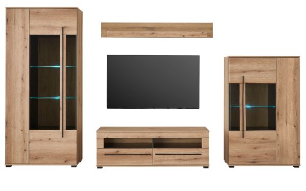 Wohnwand Design-D in Evoke Eiche Wohnkombination Set 4-teilig 340 cm, mit Soft-Close