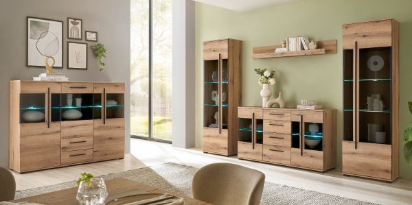 Wohnwand Design-D in Evoke Eiche Wohnkombination Set 4-teilig 290 cm, mit Soft-Close