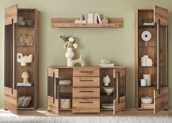 Wohnwand Design-D in Evoke Eiche Wohnkombination Set 4-teilig 290 cm, mit Soft-Close