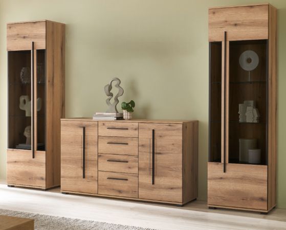 Wohnwand Design-D in Evoke Eiche Wohnkombination Set 3-teilig 290 cm, mit Soft-Close