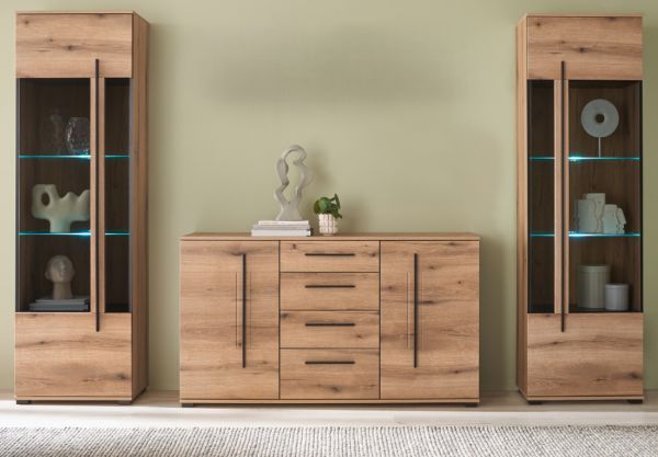 Wohnwand Design-D in Evoke Eiche Wohnkombination Set 3-teilig 290 cm, mit Soft-Close