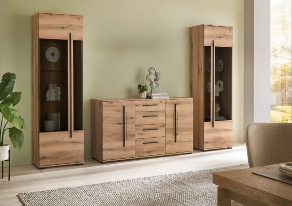 Wohnwand Design-D in Evoke Eiche Wohnkombination Set 3-teilig 290 cm, mit Soft-Close