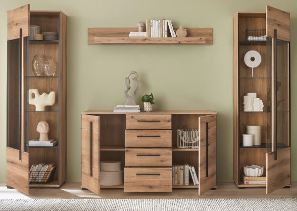 Wohnwand Design-D in Evoke Eiche Wohnkombination Set 4-teilig 290 cm, mit Soft-Close