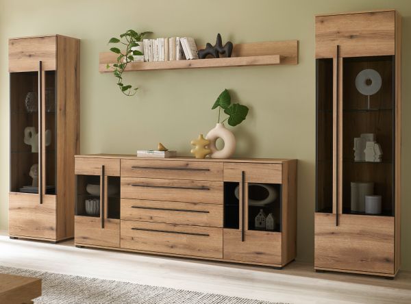 Wohnwand Design-D in Evoke Eiche Wohnkombination Set 4-teilig 340 cm, mit Soft-Close