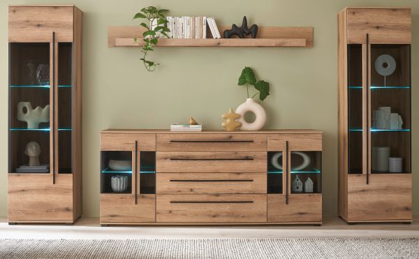Wohnwand Design-D in Evoke Eiche Wohnkombination Set 4-teilig 340 cm, mit Soft-Close