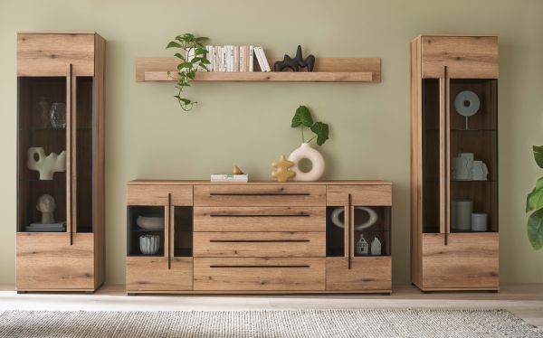 Wohnwand Design-D in Evoke Eiche Wohnkombination Set 4-teilig 340 cm, mit Soft-Close