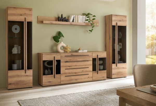 Wohnwand Design-D in Evoke Eiche Wohnkombination Set 4-teilig 340 cm, mit Soft-Close