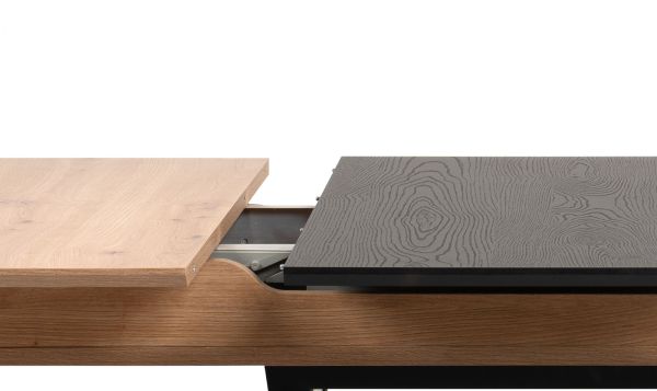 Esstisch Borja in Artisan Eiche und schwarz S�ulentisch mit Liftauszug 160 / 200 x 90 cm