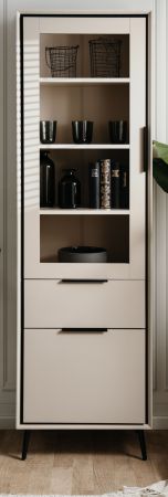 Vitrine Brebbia in sand und schwarz Vitrinenschrank 60 x 200 cm, Soft-Close-Funktion