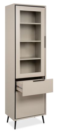 Vitrine Brebbia in sand und schwarz Vitrinenschrank 60 x 200 cm, Soft-Close-Funktion