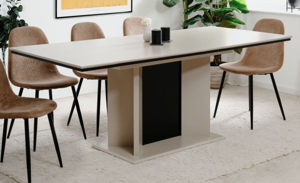 Esstisch Brebbia in sand und schwarz S�ulentisch ausziehbar 160 / 200 x 90 cm