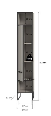 Badezimmer Hochschrank Scana in sand und schwarz Badschrank 30 x 192 cm, Soft-Close