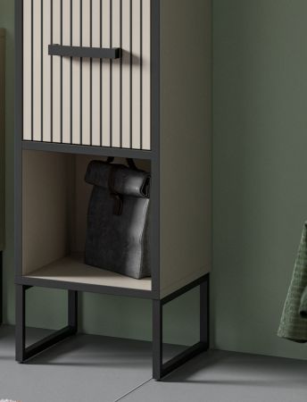 Badezimmer Kommode Scana in sand und schwarz Badkommode 30 x 101 cm, Soft-Close
