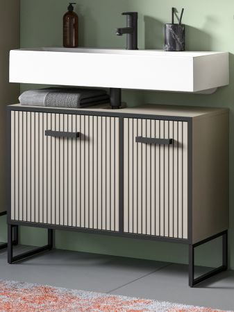 Waschbeckenunterschrank Scana in Sand mit Schwarz, Badezimmer Unterschrank 80 cm, Soft-Close