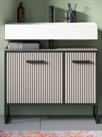 Waschbeckenunterschrank Scana in Sand mit Schwarz, Badezimmer Unterschrank 80 cm, Soft-Close