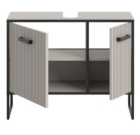 Waschbeckenunterschrank Scana in Sand mit Schwarz, Badezimmer Unterschrank 80 cm, Soft-Close