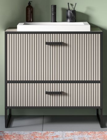 Waschtisch Set Scana in sand und schwarz Waschbeckenunterschrank MIT Waschbecken 80 cm, Soft-Close