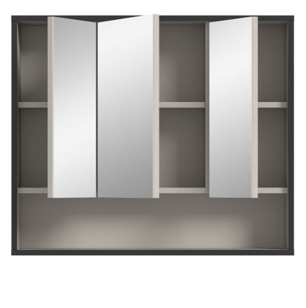 Badezimmer Spiegelschrank Scana in sand und schwarz Badschrank 3-t�rig 80 cm, Soft-Close