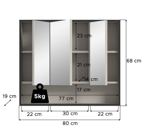 Badezimmer Spiegelschrank Scana in sand und schwarz Badschrank 3-t�rig 80 cm, Soft-Close