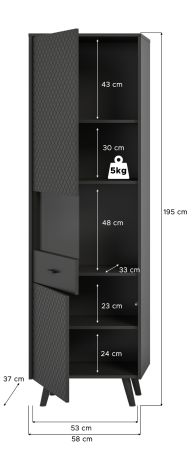 Vitrine Madea in grau matt Vitrinenschrank 58 x 195 cm
