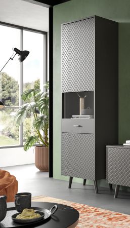 Vitrine Madea in grau matt Vitrinenschrank 58 x 195 cm