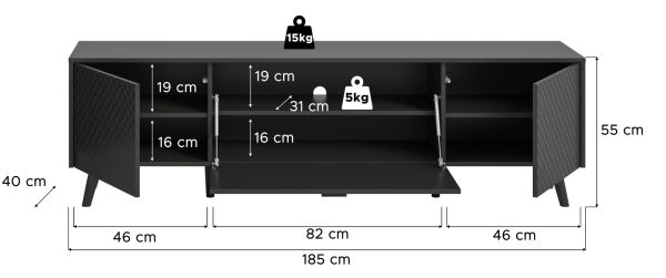 TV-Lowboard Madea in grau matt TV Unterteil 185 x 55 cm