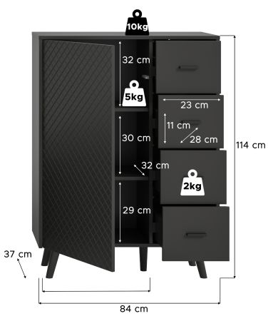 Kommode Madea in grau matt Highboard 84 x 114 cm