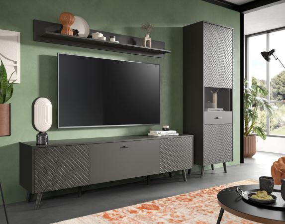 Wohnwand Madea in grau matt Wohnkombination 3-teilig 258 x 195 cm