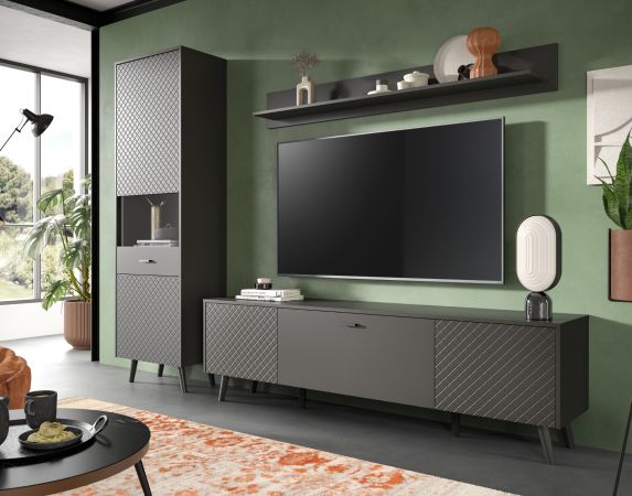 Wohnwand Madea in grau matt Wohnkombination 3-teilig 258 x 195 cm