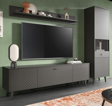 Wohnwand Madea in grau matt Wohnkombination 3-teilig 258 x 195 cm