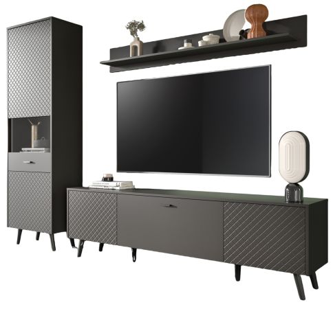 Wohnwand Madea in grau matt Wohnkombination 3-teilig 258 x 195 cm